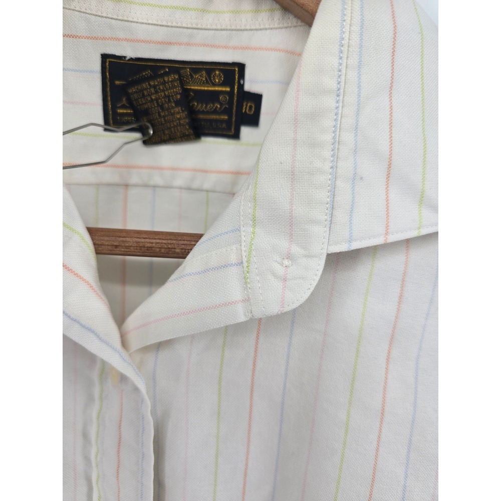 Eddie Bauer Button Front Shirt Womens 10 White Multicolor Stripe Vintage Cotton - Picture 3 of 4